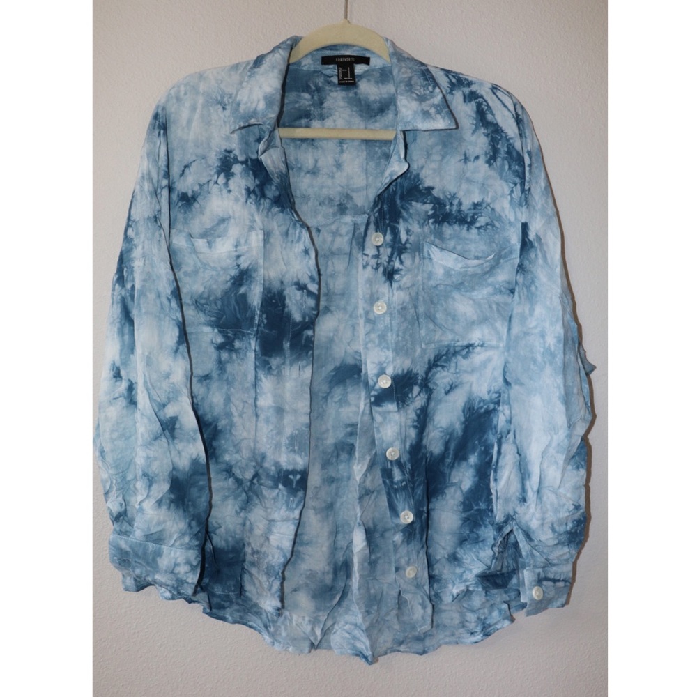 Forever 21 Blue Tie Dye Button Shirt
